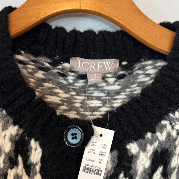NWT J. Crew Cropped Fair Isle cardigan Med - Picture 5 of 10